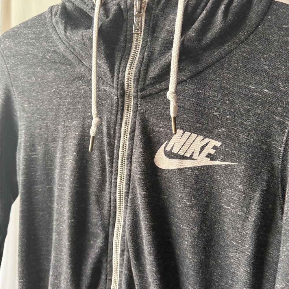 Nike Black Speckled Zip-Up Hoodie with White Logo